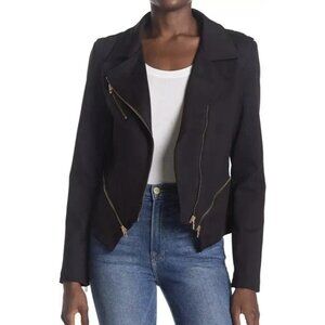 BLANKNYC Women Jacket Denim Psychopath Ponte Moto Size Medium Black Gold Stretch